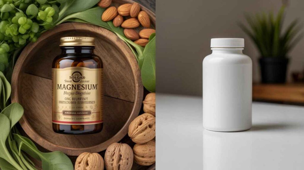 "Solgar Magnesium compared with generic supplements, highlighting better absorption, trusted quality, and diverse formulations."