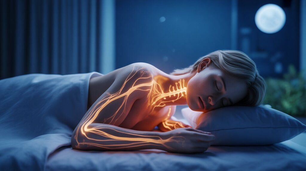 “Concept illustration showing how magnesium calms the nervous system and promotes relaxation for deeper, more restful sleep.”
